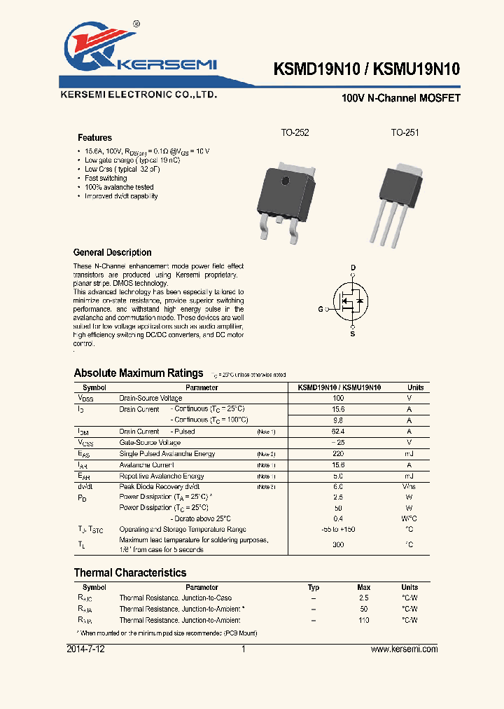 KSMD19N10_8227586.PDF Datasheet