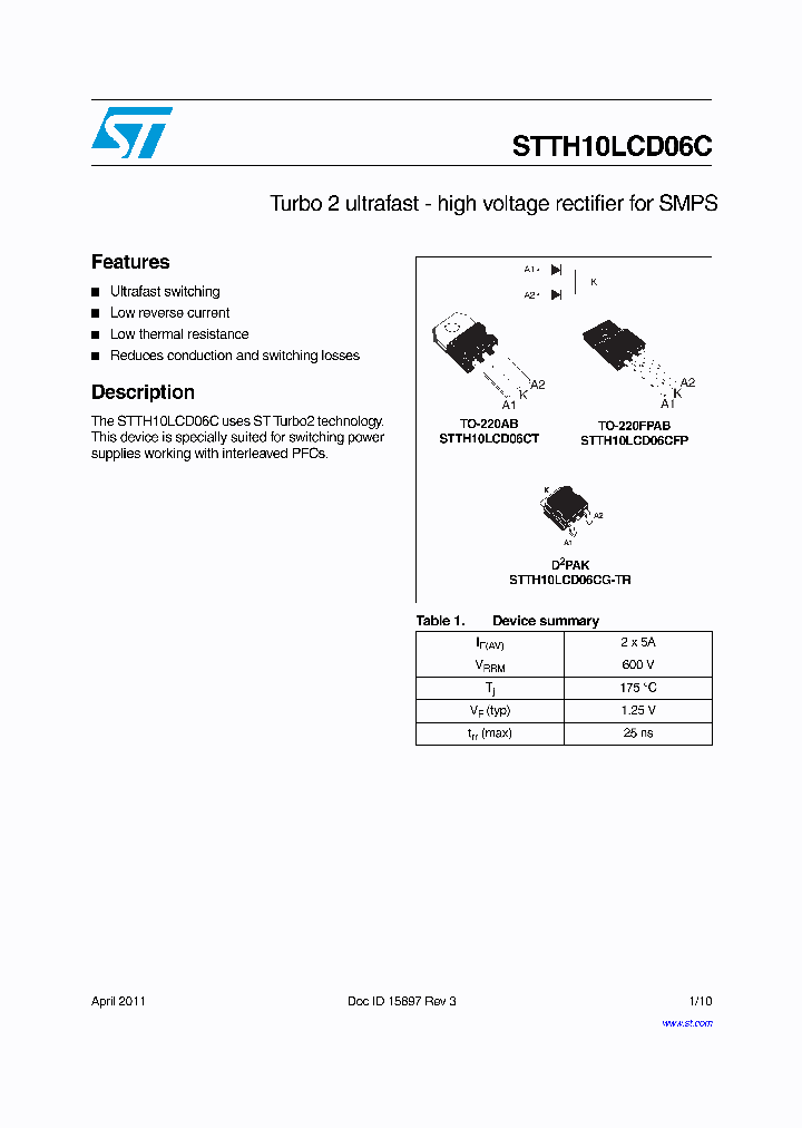 STTH10LCD06C_8230141.PDF Datasheet