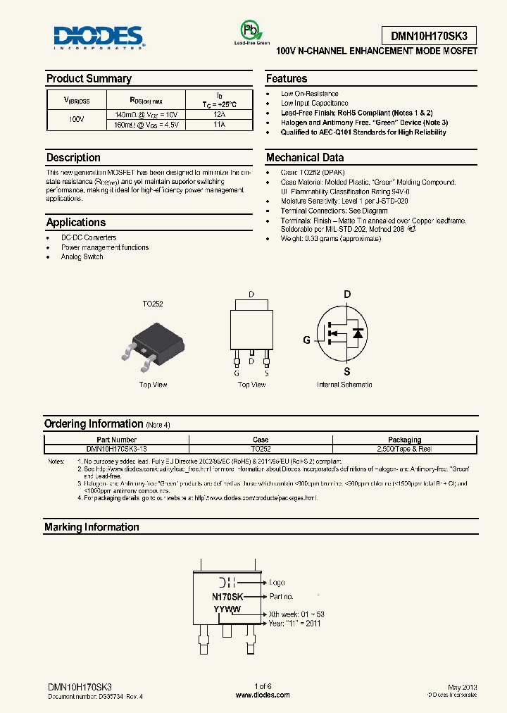 DMN10H170SK3_8231952.PDF Datasheet