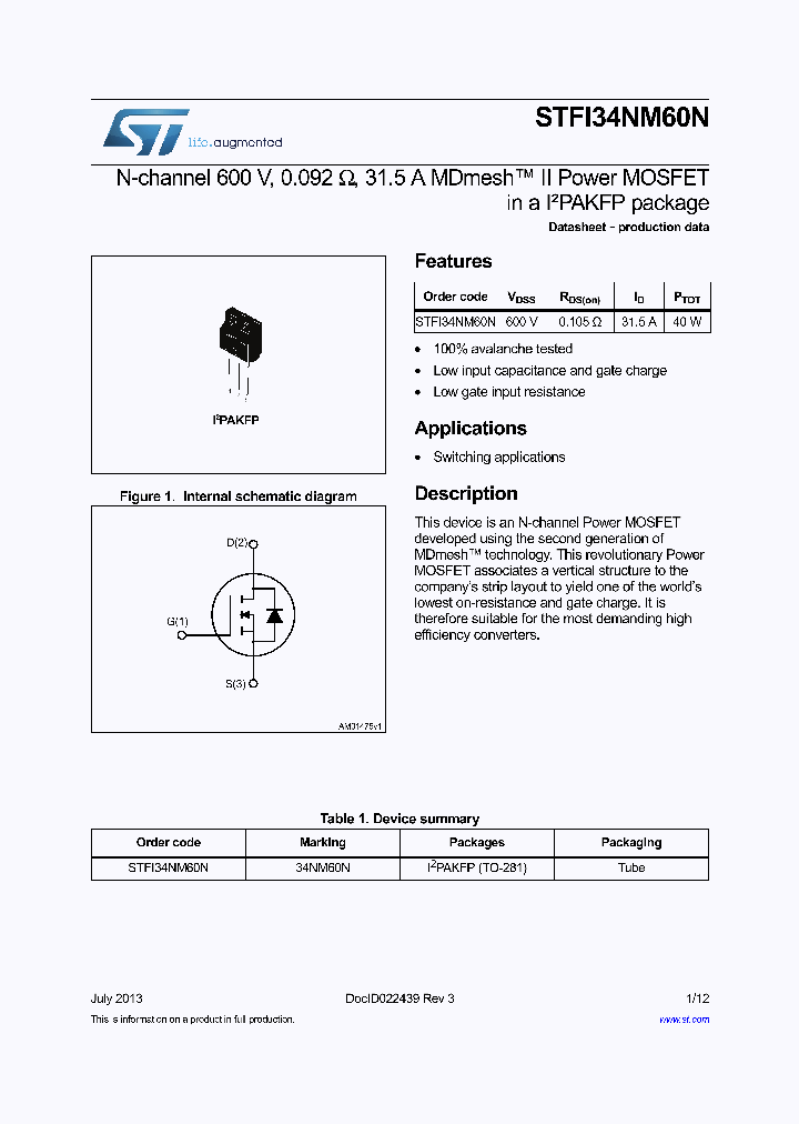 STFI34NM60N_8238582.PDF Datasheet