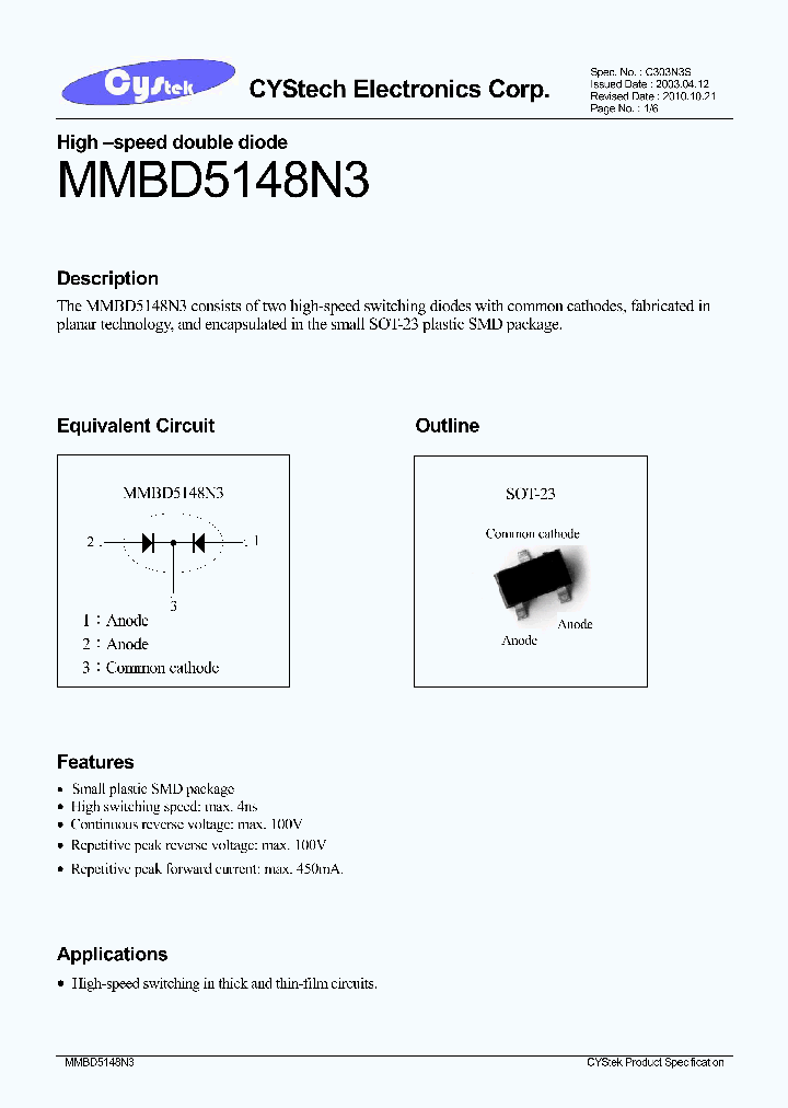MMBD5148N3_8250116.PDF Datasheet