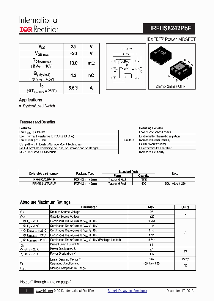IRFHS8242PBF_8250797.PDF Datasheet