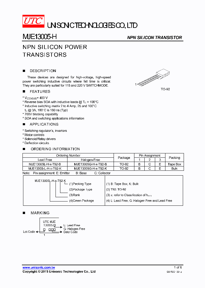 MJE13005G-H-X-T92-B_8256148.PDF Datasheet