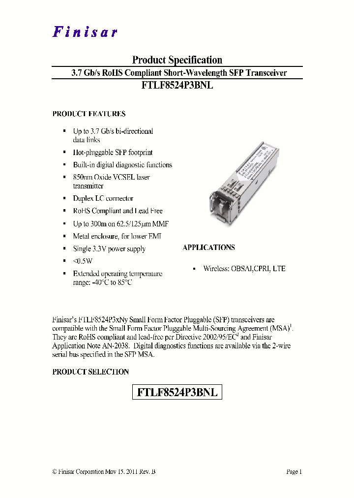 FTLF8524P3BNL_8256398.PDF Datasheet