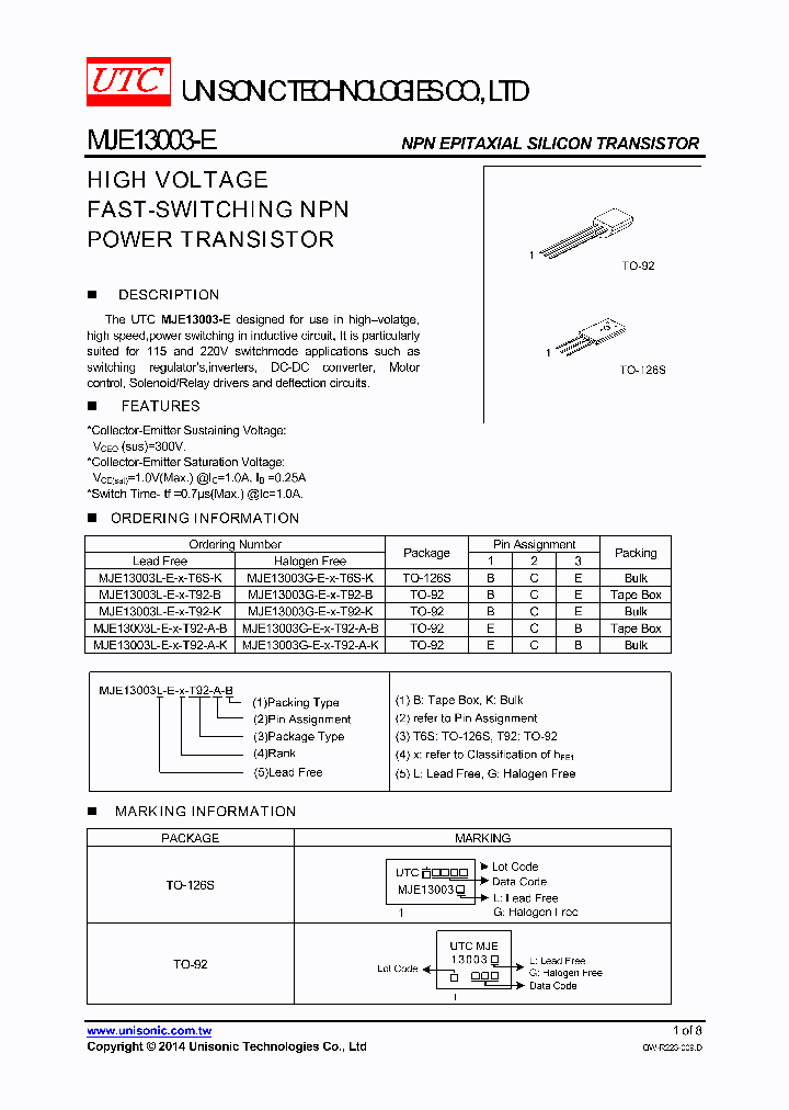 MJE13003G-E-X-T92-A-B_8256687.PDF Datasheet