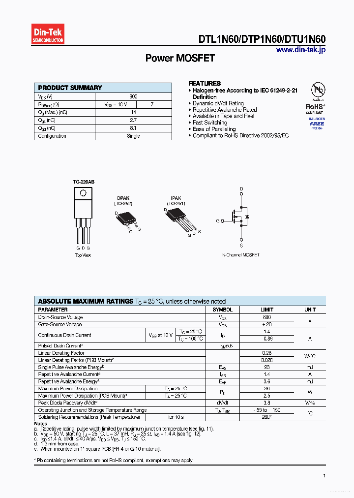DTL1N60_7850086.PDF Datasheet