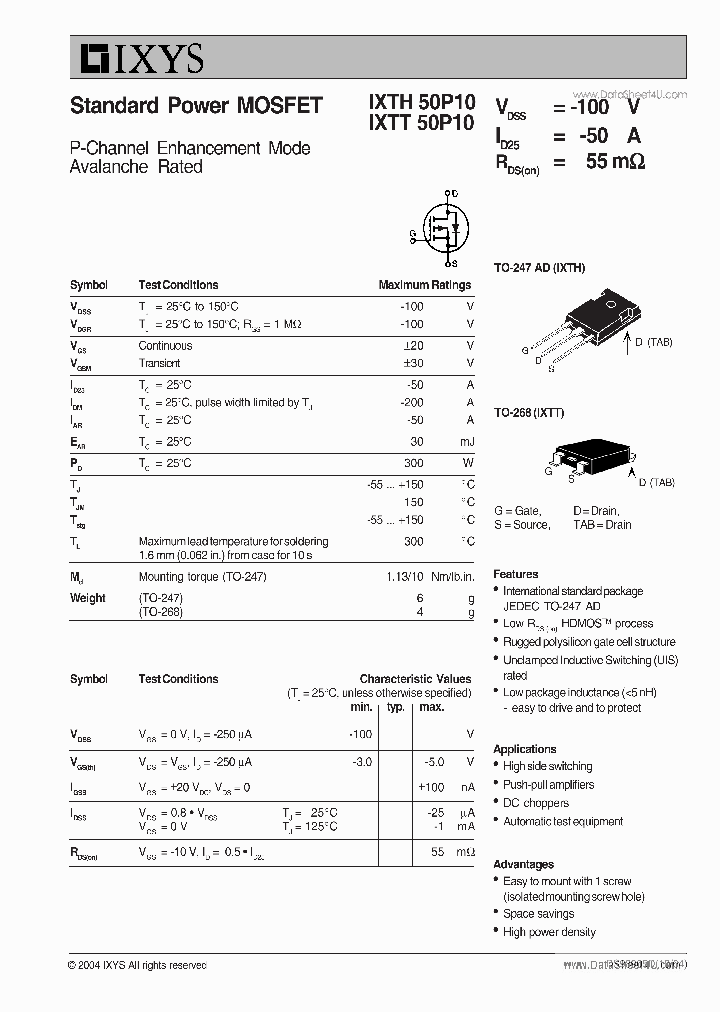 IXTT50P10_7855260.PDF Datasheet