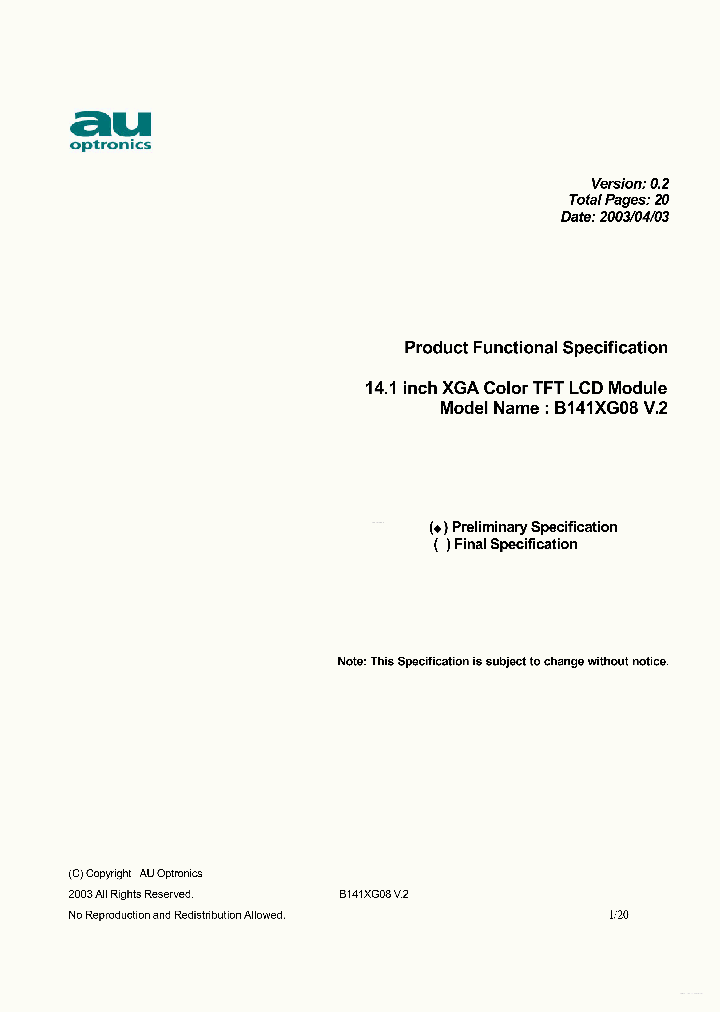 B141XG08-V2_7863060.PDF Datasheet