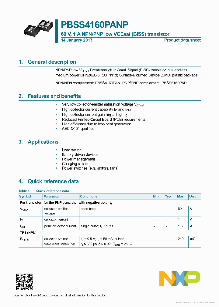 PBSS4160PANP_7863175.PDF Datasheet