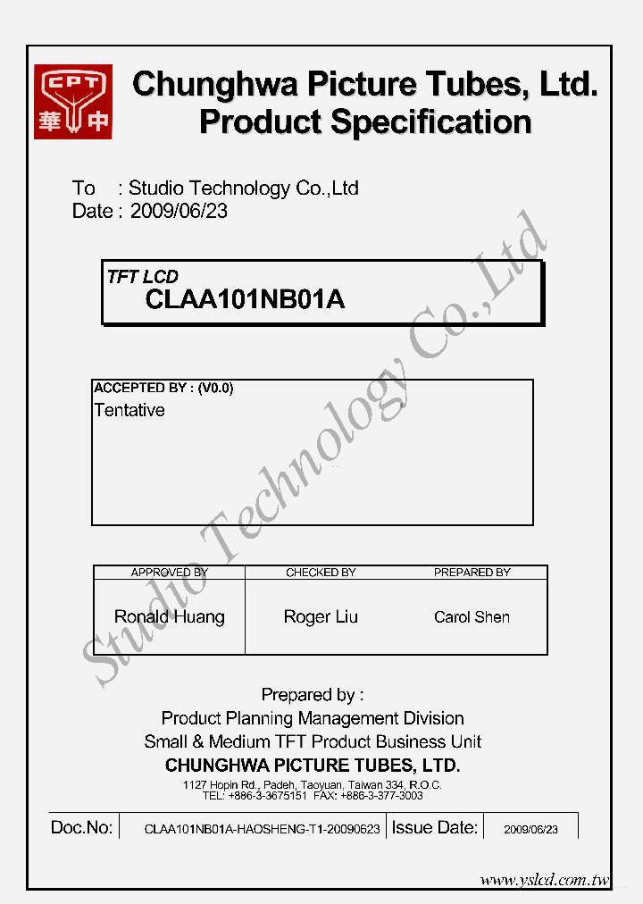CLAA101NB01A_7864520.PDF Datasheet