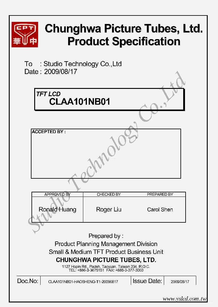 CLAA101NB01_7864519.PDF Datasheet