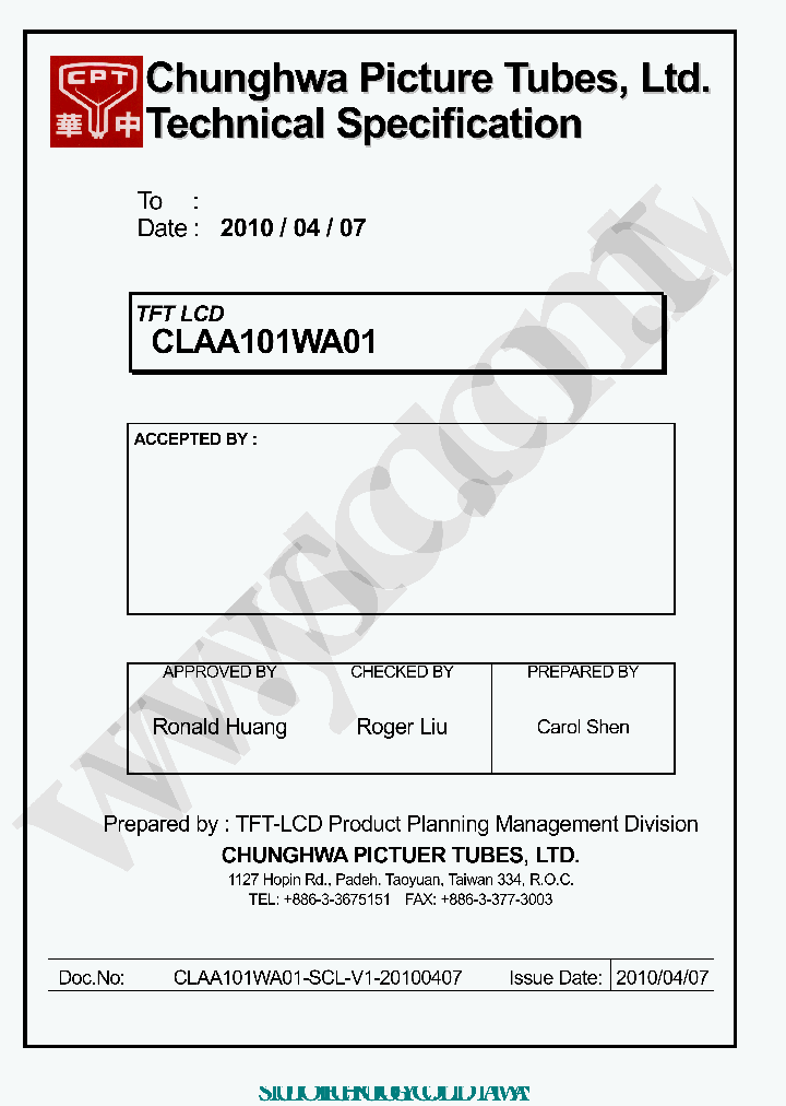 CLAA101WA01_7867014.PDF Datasheet