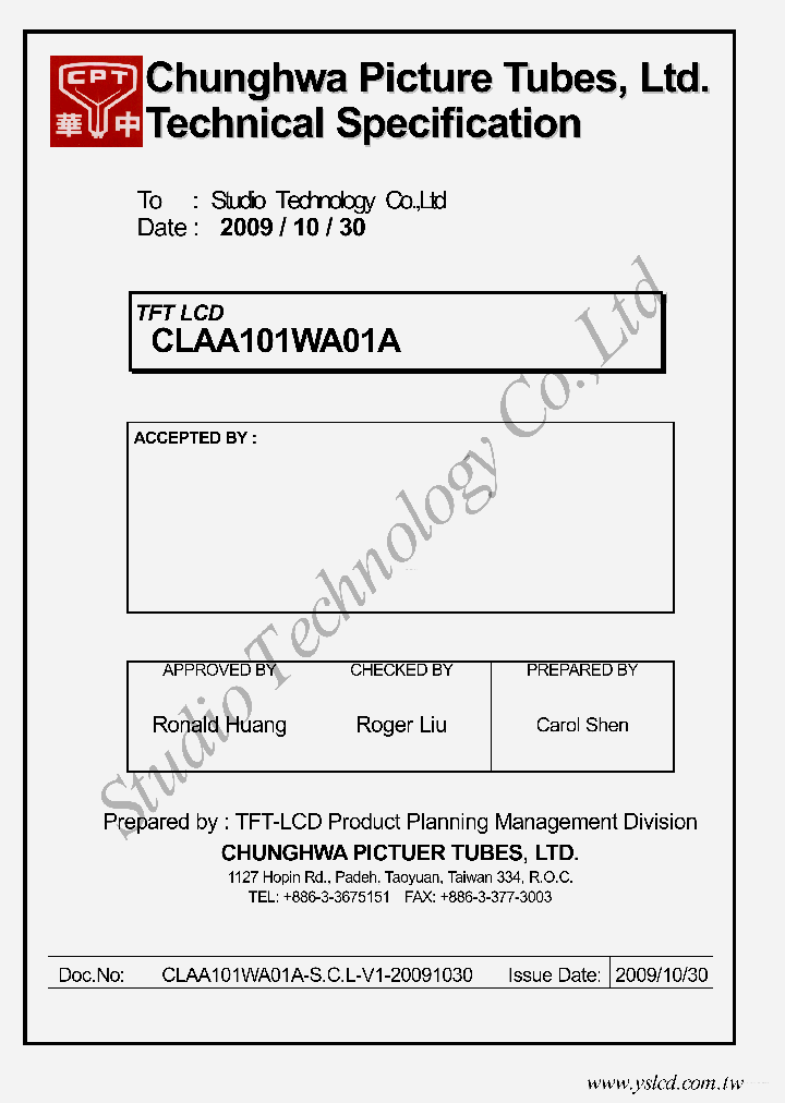 CLAA101WA01A_7867013.PDF Datasheet