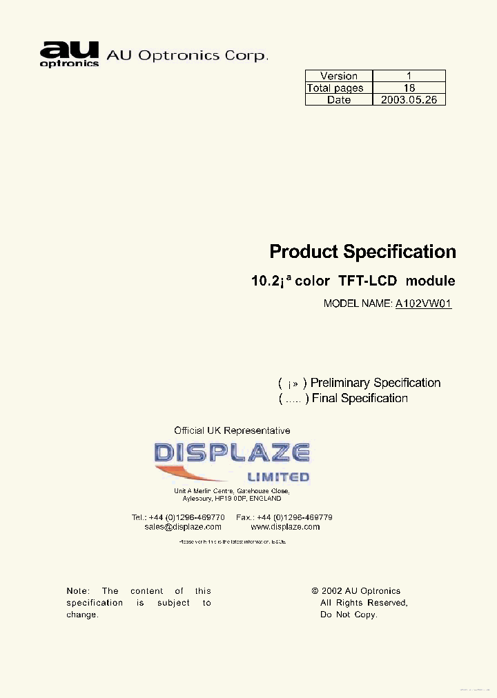 A102VW01-V1_7868370.PDF Datasheet