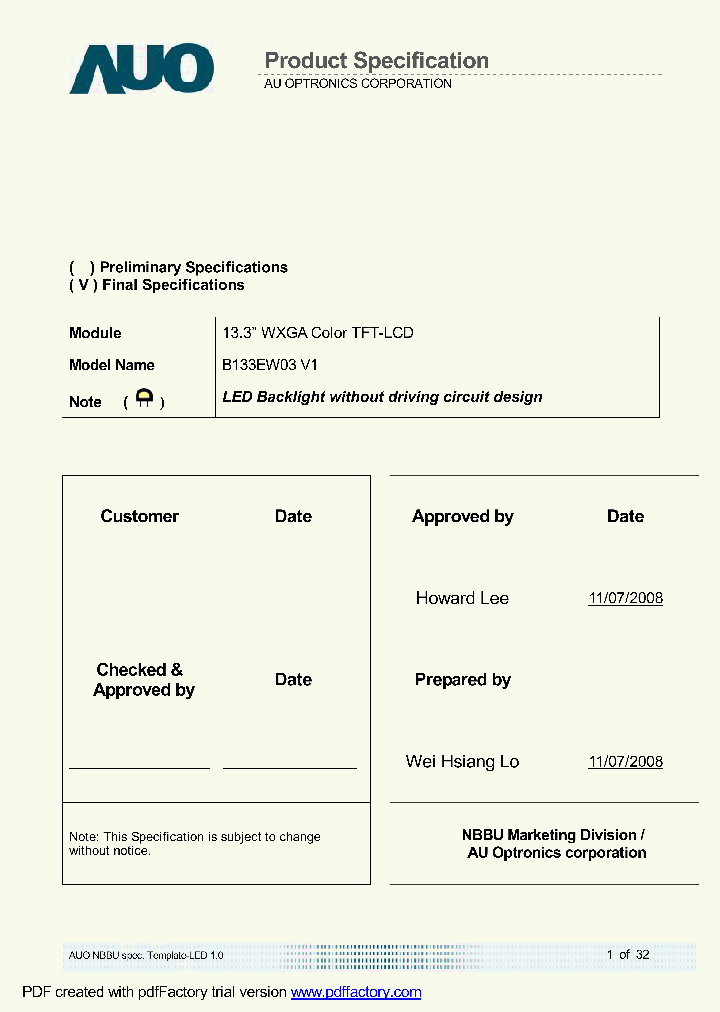 B133EW03-V1_7871359.PDF Datasheet
