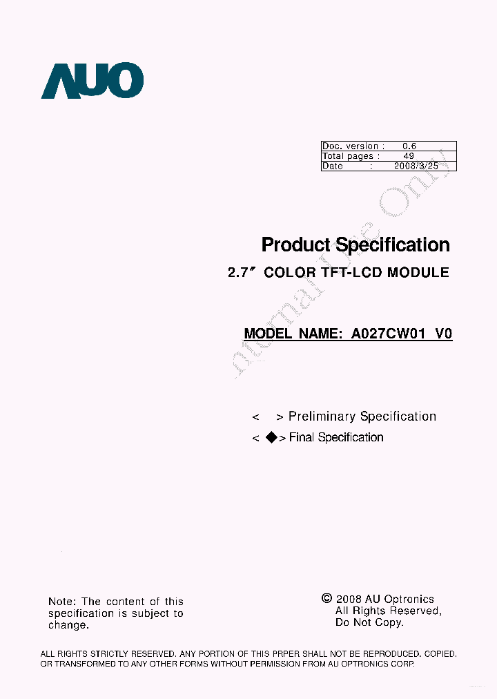 A027CW01-V0_7876154.PDF Datasheet