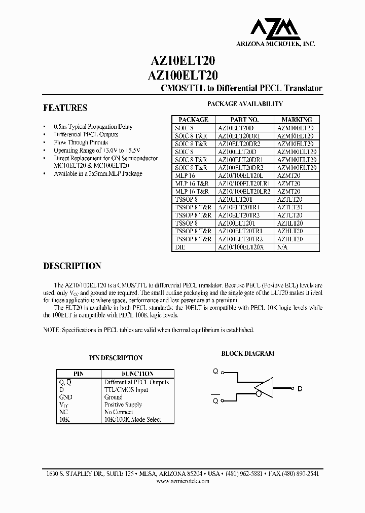 AZ100ELT20D_8285661.PDF Datasheet