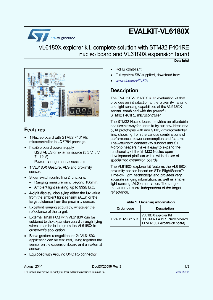 EVALKIT-VL6180X_8287528.PDF Datasheet
