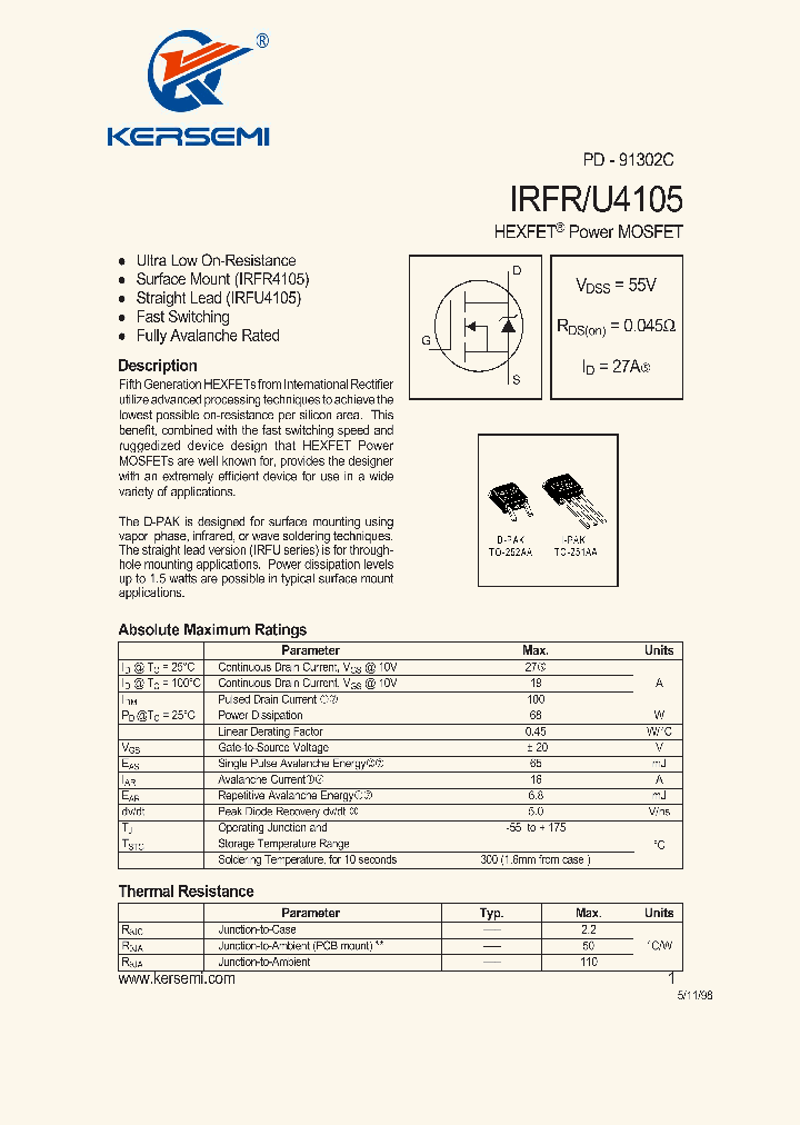 IRFR4105_8288893.PDF Datasheet