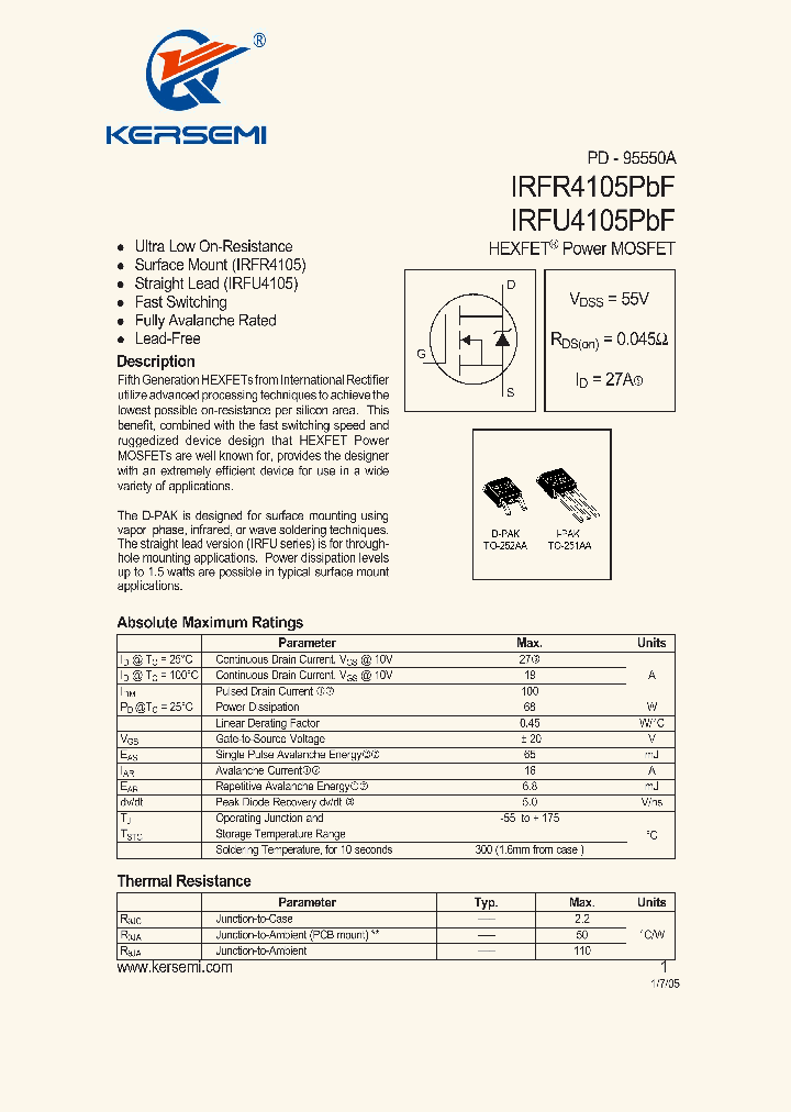 IRFR4105PBF_8288894.PDF Datasheet