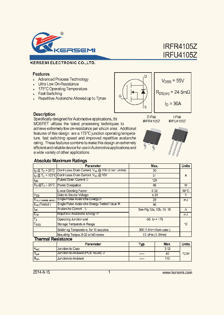 IRFR4105Z_8288900.PDF Datasheet