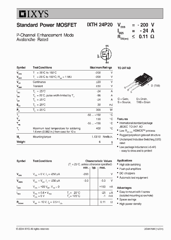 IXTT24P20_8289440.PDF Datasheet