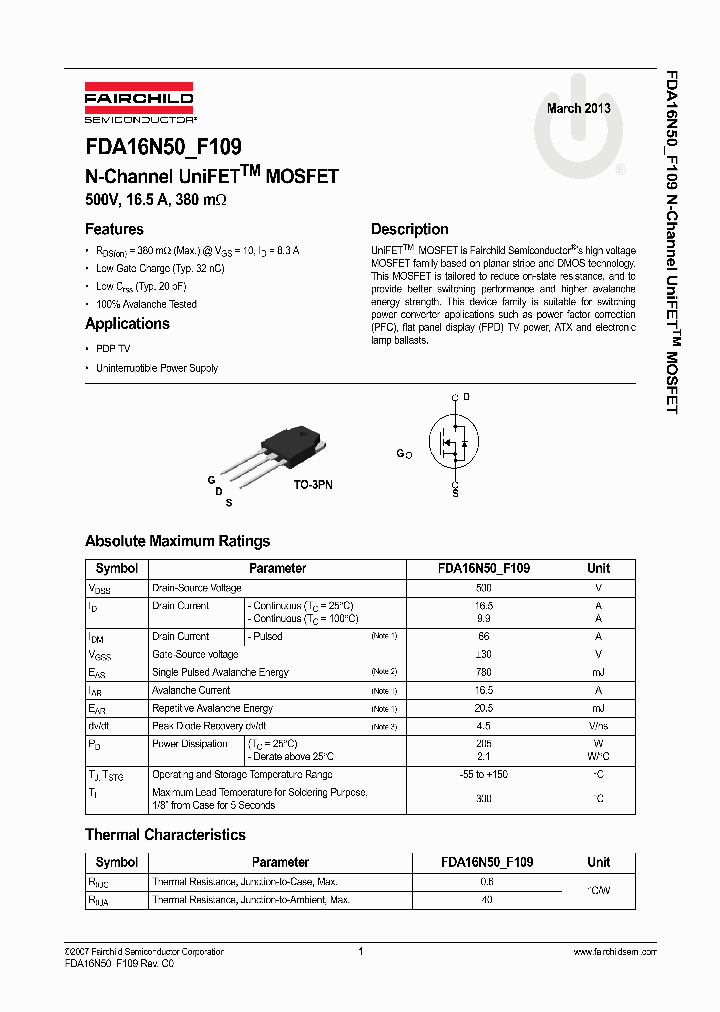 FDA16N50F109_8290019.PDF Datasheet