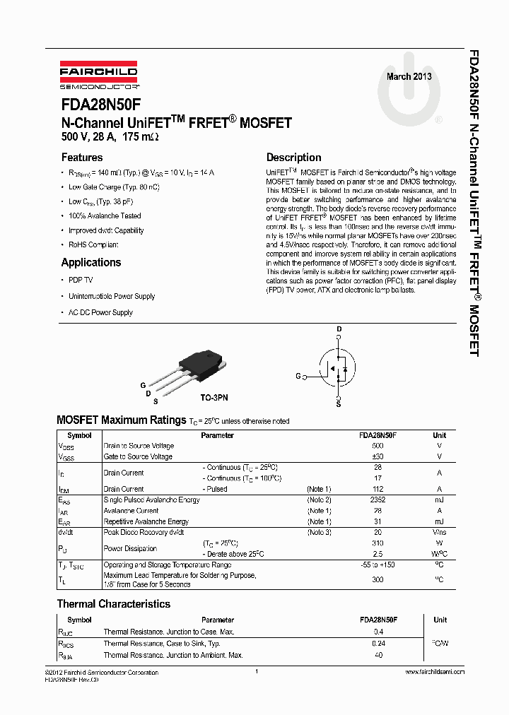 FDA28N50F_8290029.PDF Datasheet