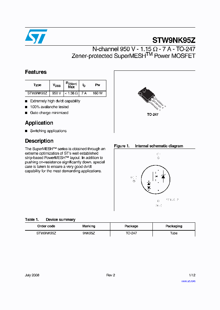 STW9NK95Z_8290364.PDF Datasheet