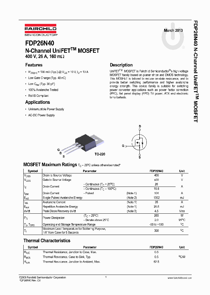 FDP26N40_8295275.PDF Datasheet