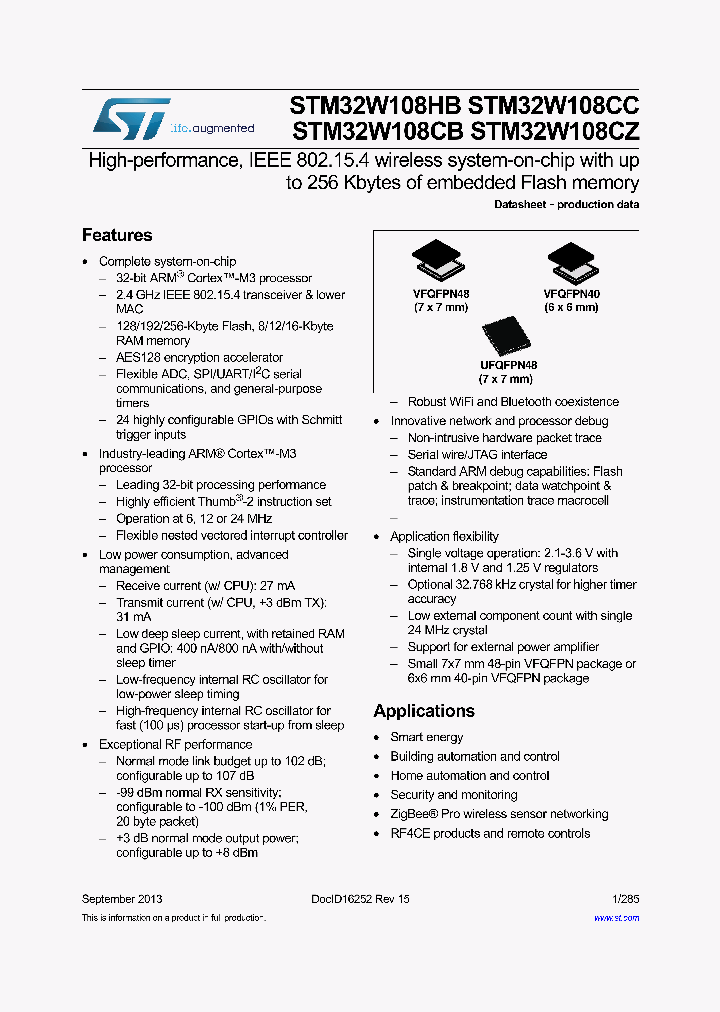 STM32W108CCU75TR_8295517.PDF Datasheet