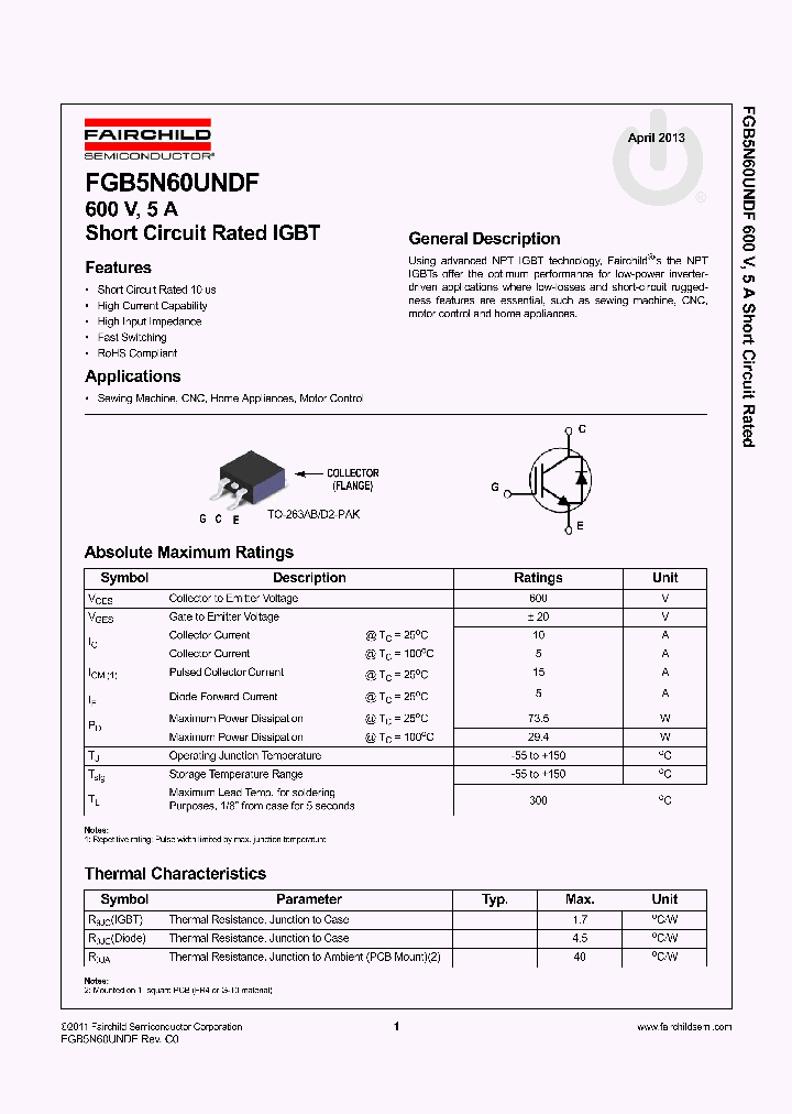 FGB5N60UNDF_8298709.PDF Datasheet