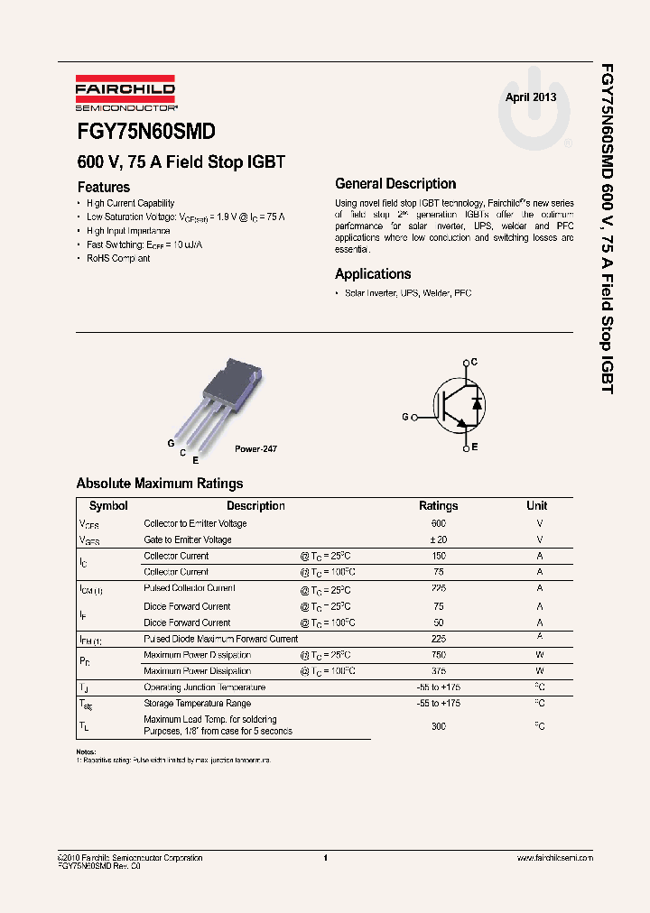 FGY75N60SMD_8298712.PDF Datasheet