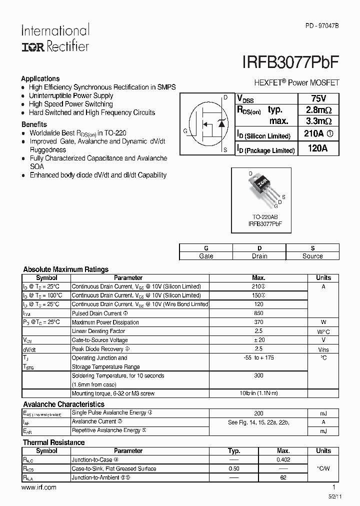 IRFB3077PBF-15_8299843.PDF Datasheet