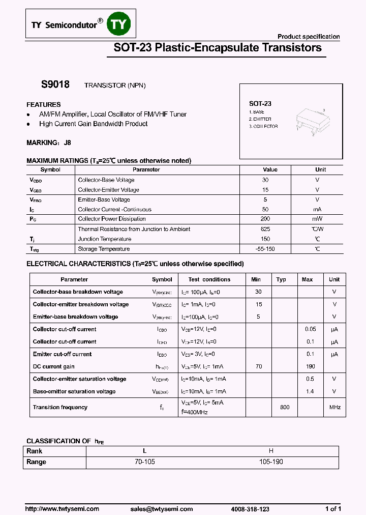 S9018-SOT23_8300555.PDF Datasheet