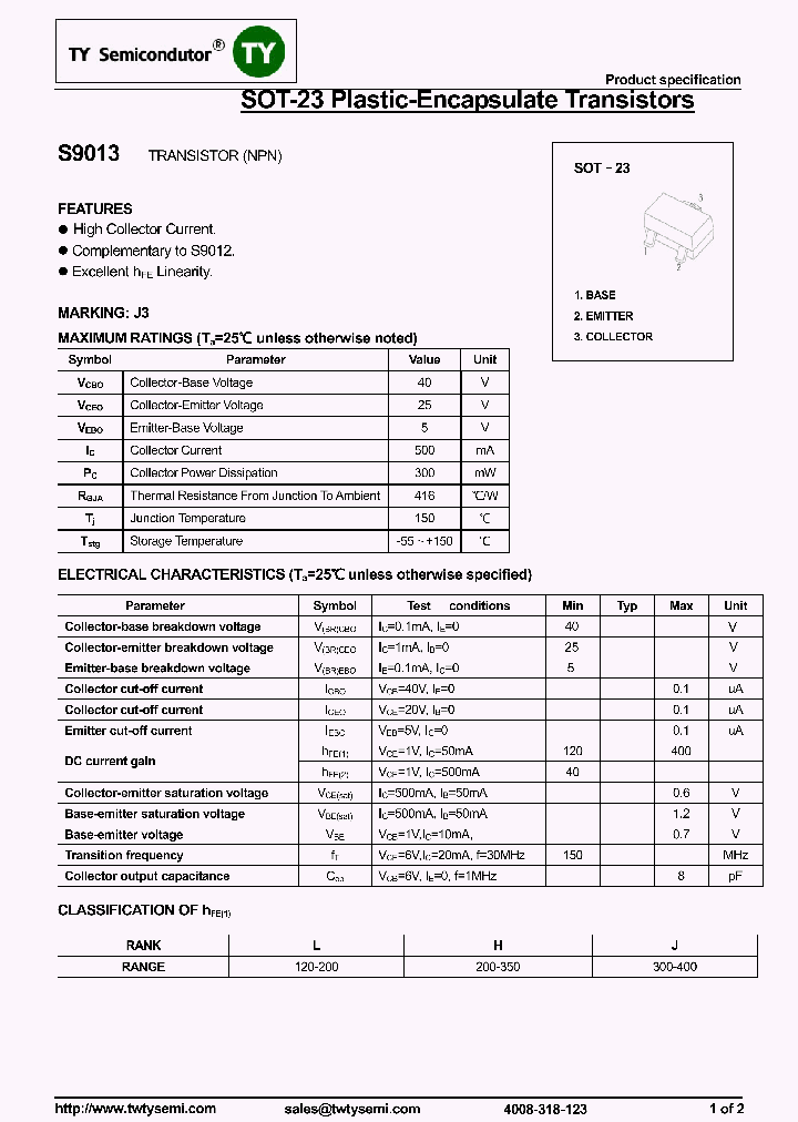S9013-SOT23_8300558.PDF Datasheet