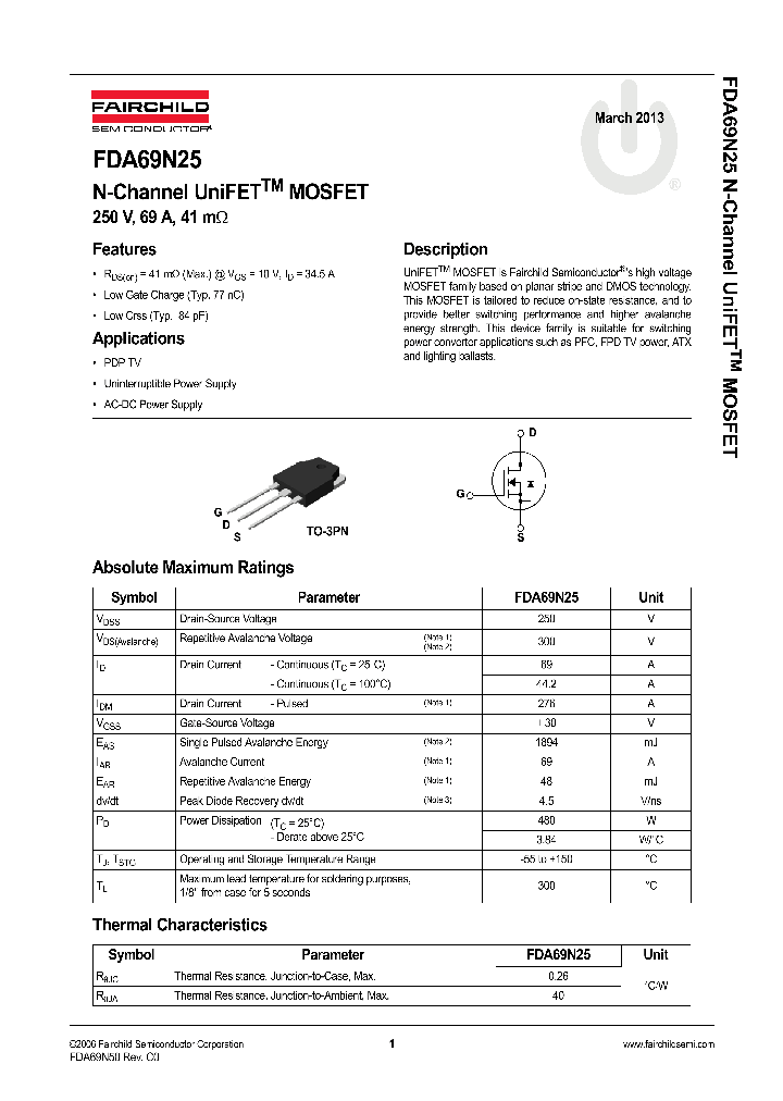 FDA69N25_8303918.PDF Datasheet