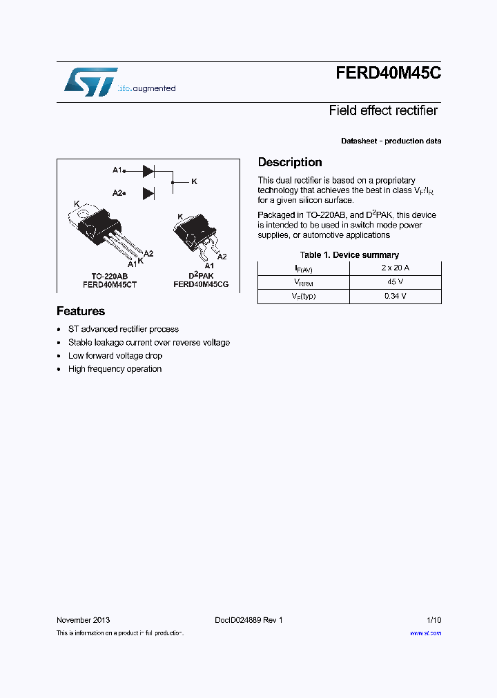 FERD40M45CG-TR_8305363.PDF Datasheet