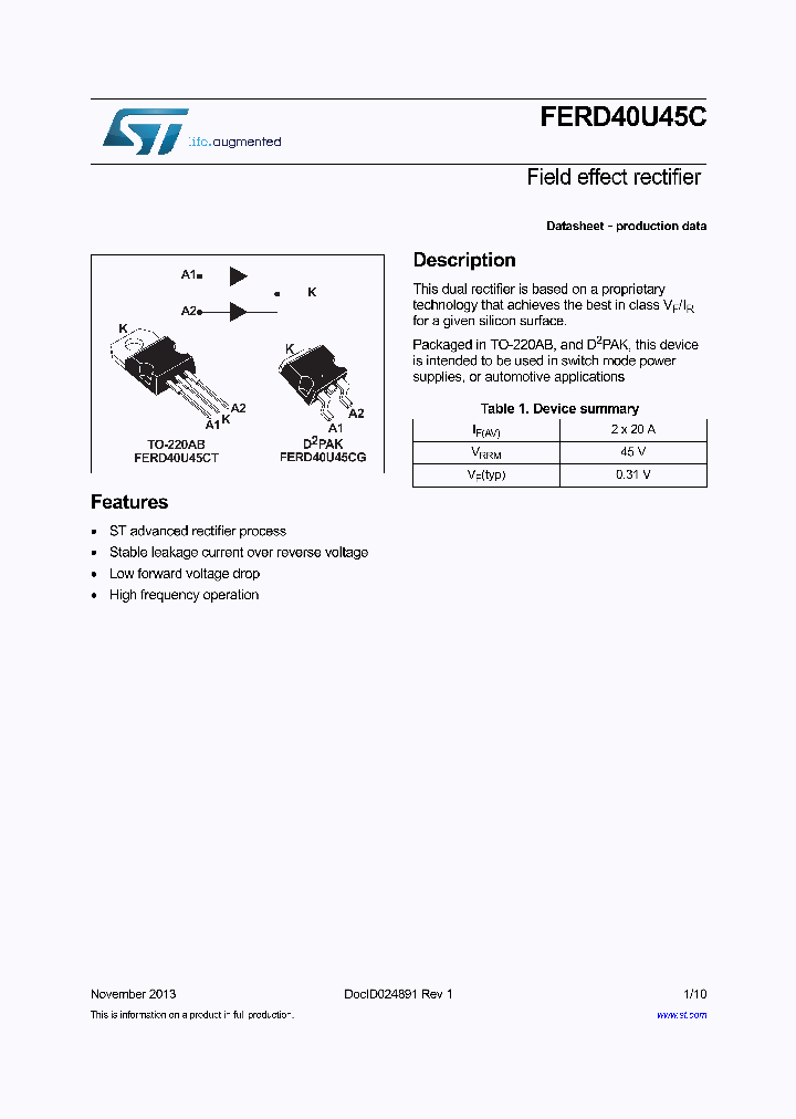 FERD40U45CG-TR_8305364.PDF Datasheet