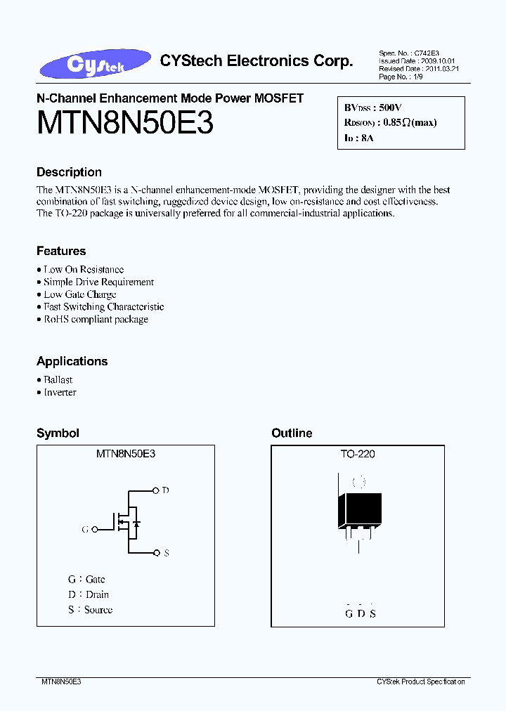 MTN8N50E3_8306208.PDF Datasheet