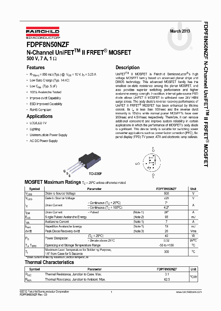 FDPF8N50NZF_8306206.PDF Datasheet