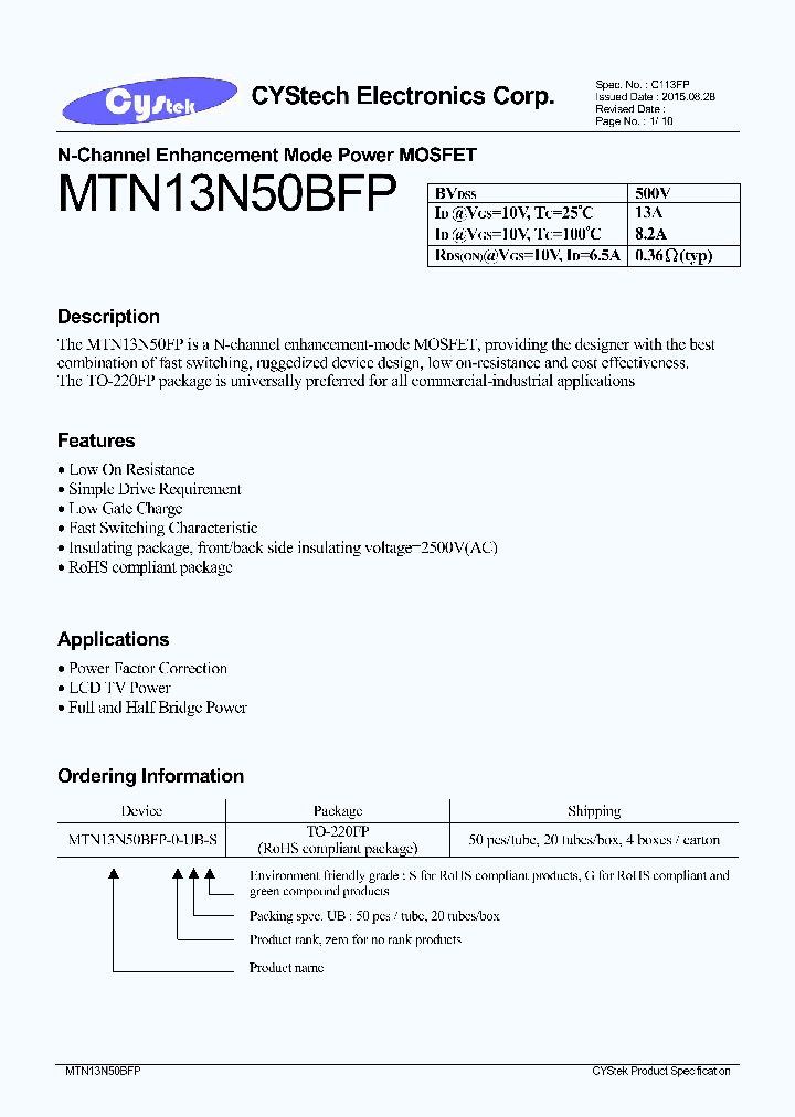 MTN13N50BFP_8306313.PDF Datasheet