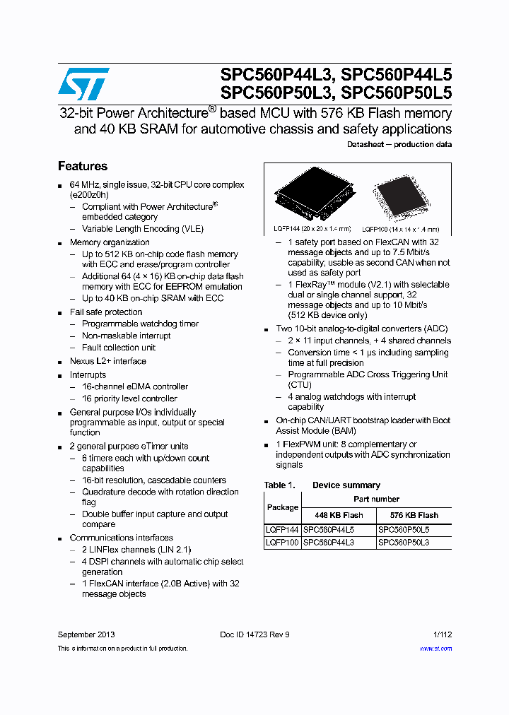 SPC560P44L3CEFAY_8309888.PDF Datasheet