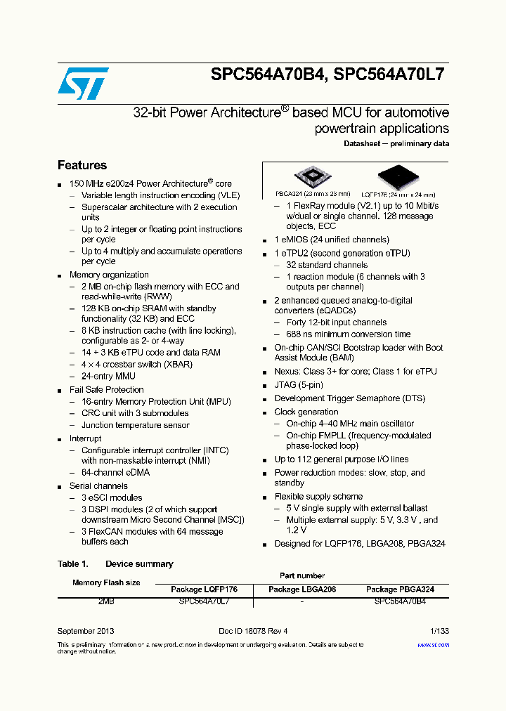 SPC564A70B4CFAY_8309897.PDF Datasheet