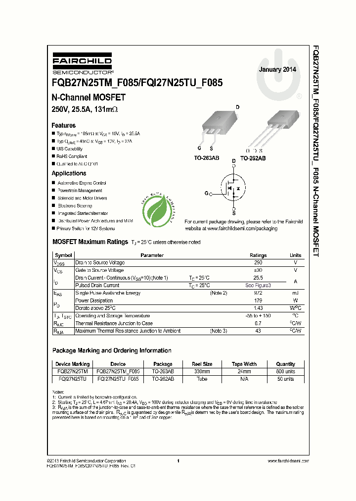 FQB27N25TMF085_8311249.PDF Datasheet