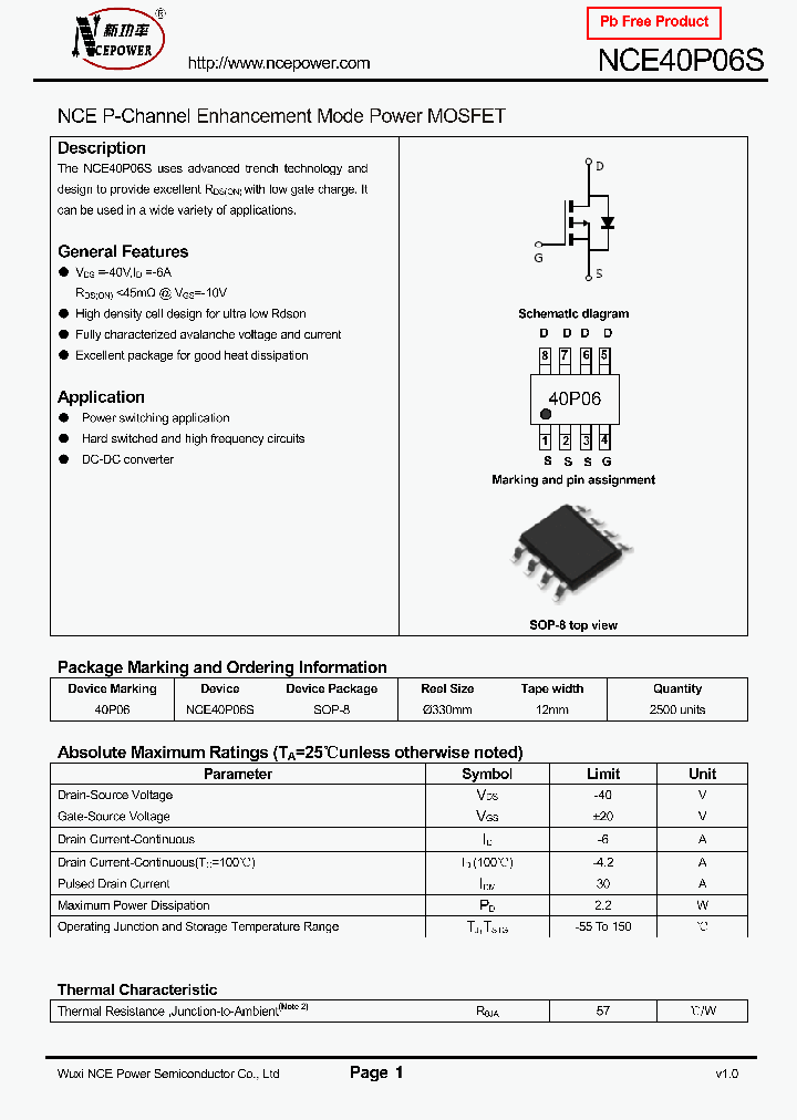 NCE40P06S_8312353.PDF Datasheet