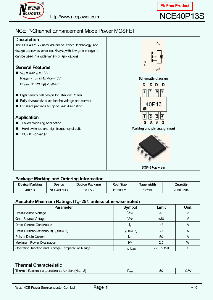NCE40P13S_8312355.PDF Datasheet