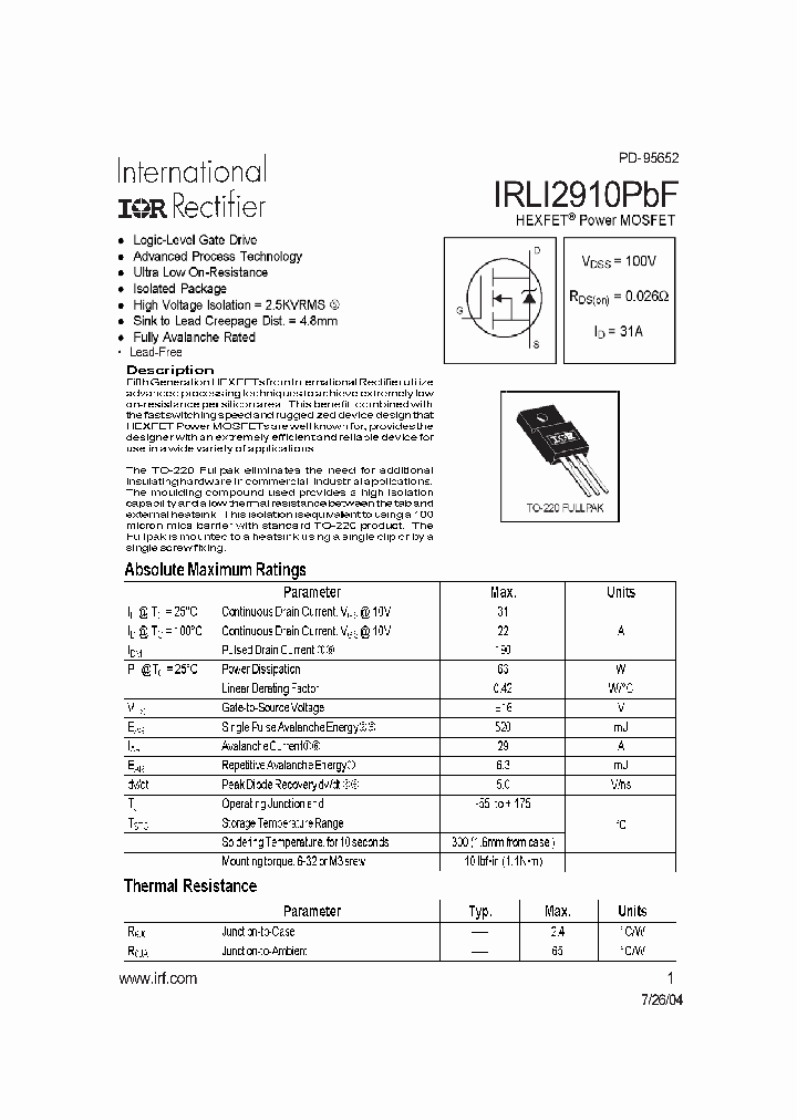 IRLI2910PBF_8313597.PDF Datasheet