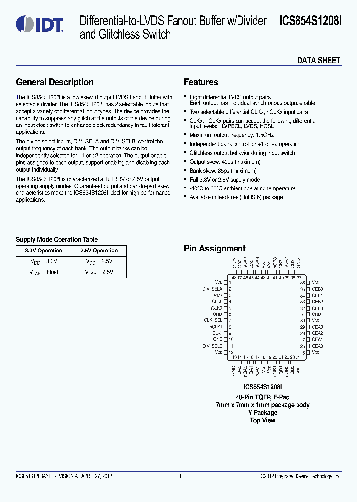 ICS854S1208I_8315727.PDF Datasheet