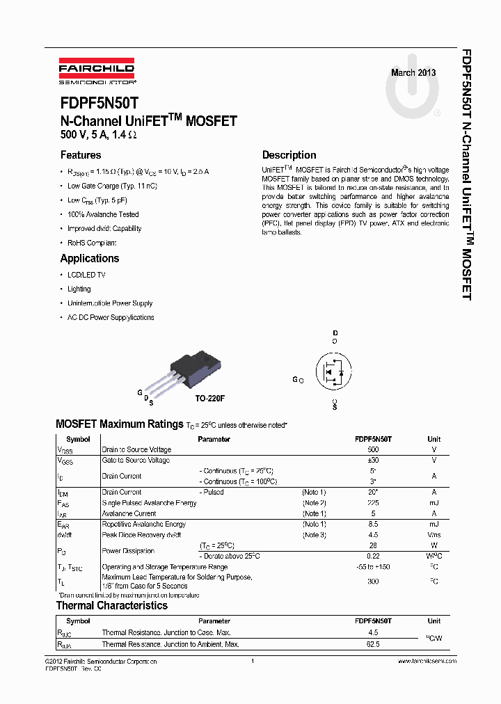 FDP5N50_8317568.PDF Datasheet